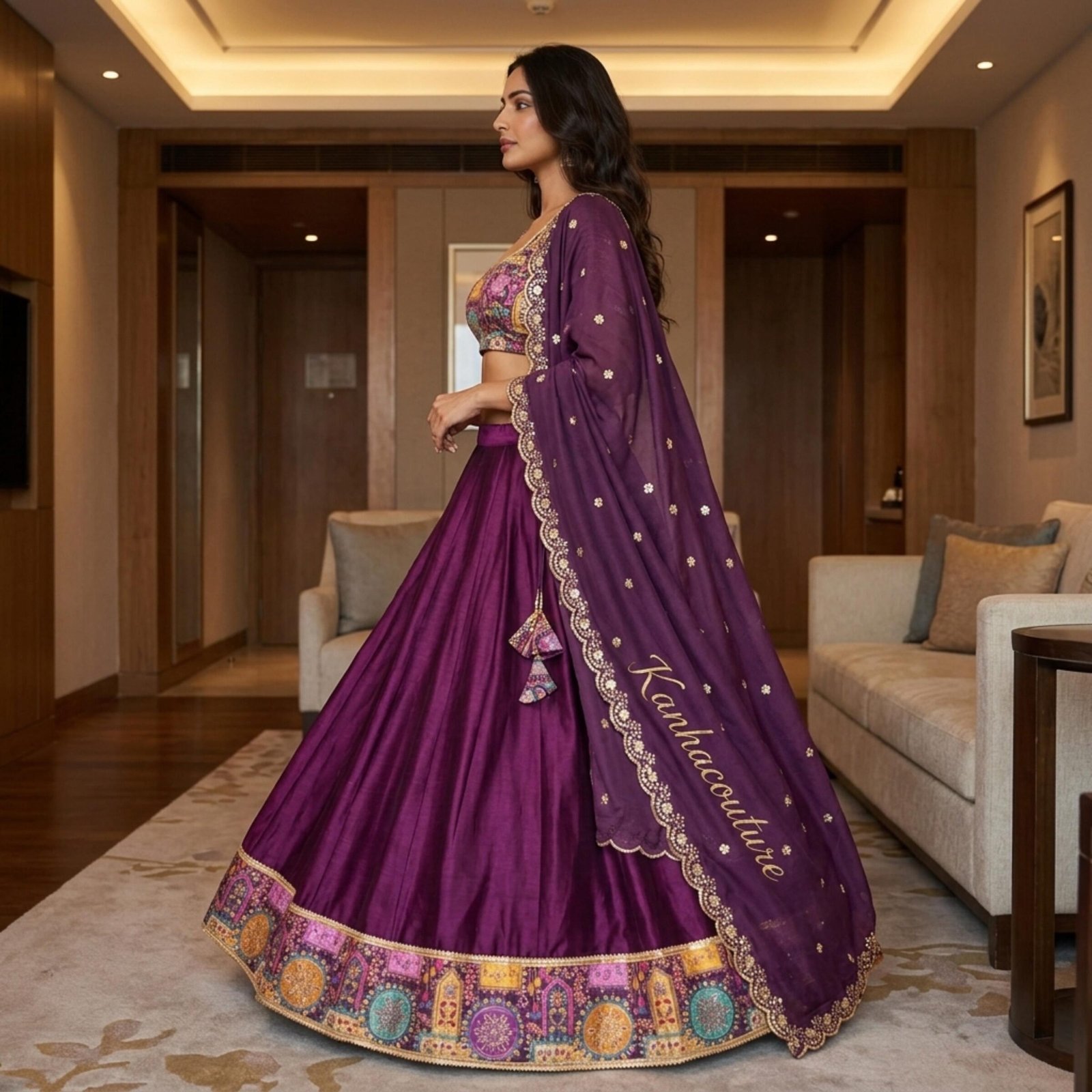 Purple Silk Printed Lehenga Choli – Custom Made to Measure - Image 2