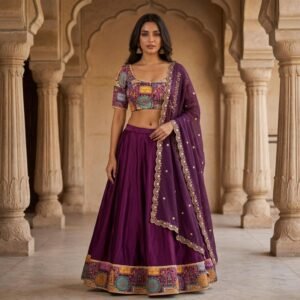 Purple Silk Printed Lehenga Choli – Custom Made to Measure