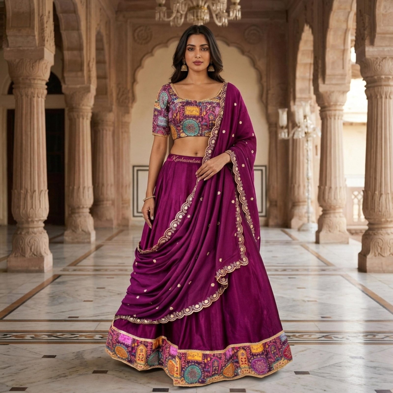 Purple Silk Printed Lehenga Choli – Custom Made to Measure - Image 8