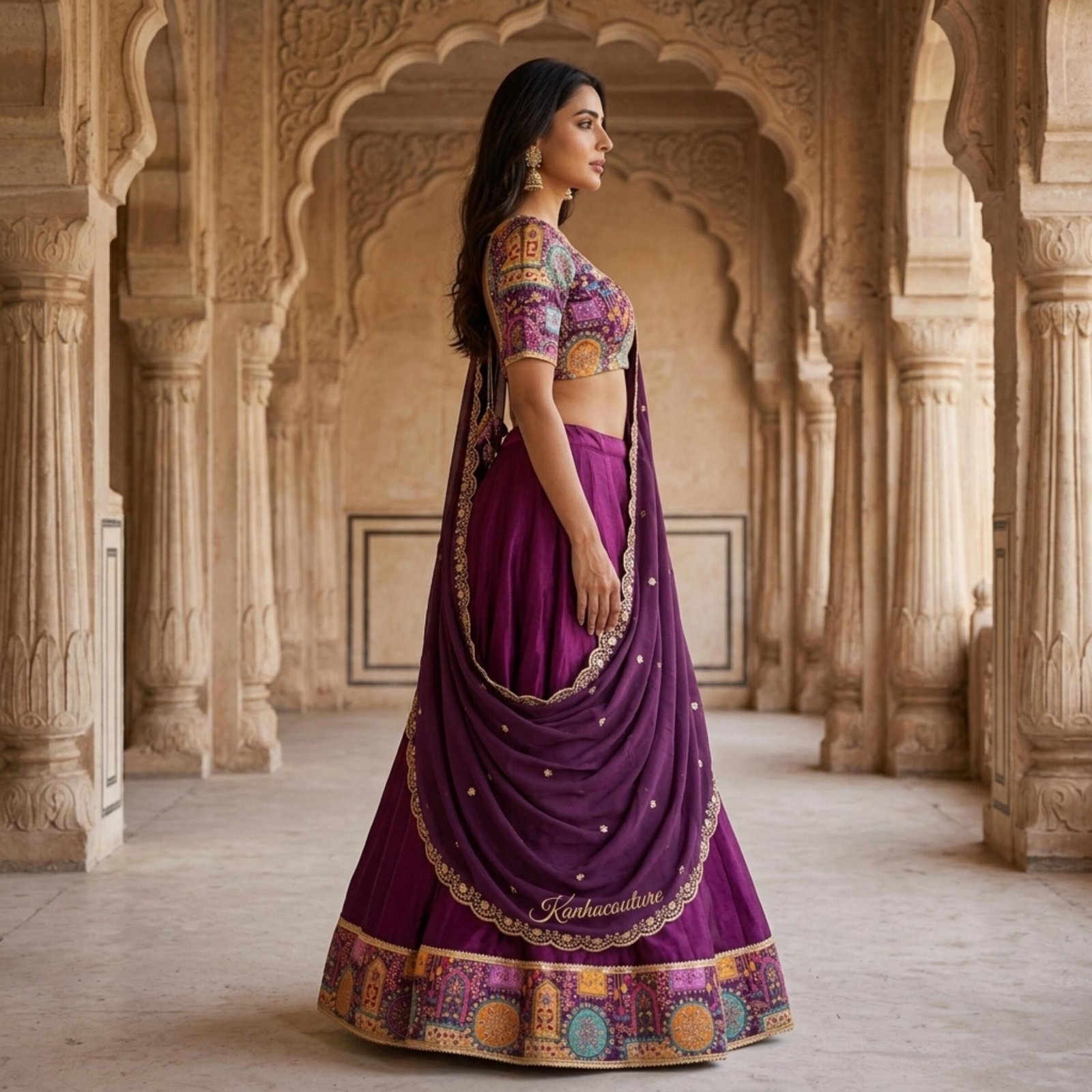 Purple Silk Printed Lehenga Choli – Custom Made to Measure - Image 7