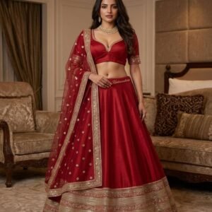 Gold Silk Embroidered Lehenga Choli – Custom Made to Measure