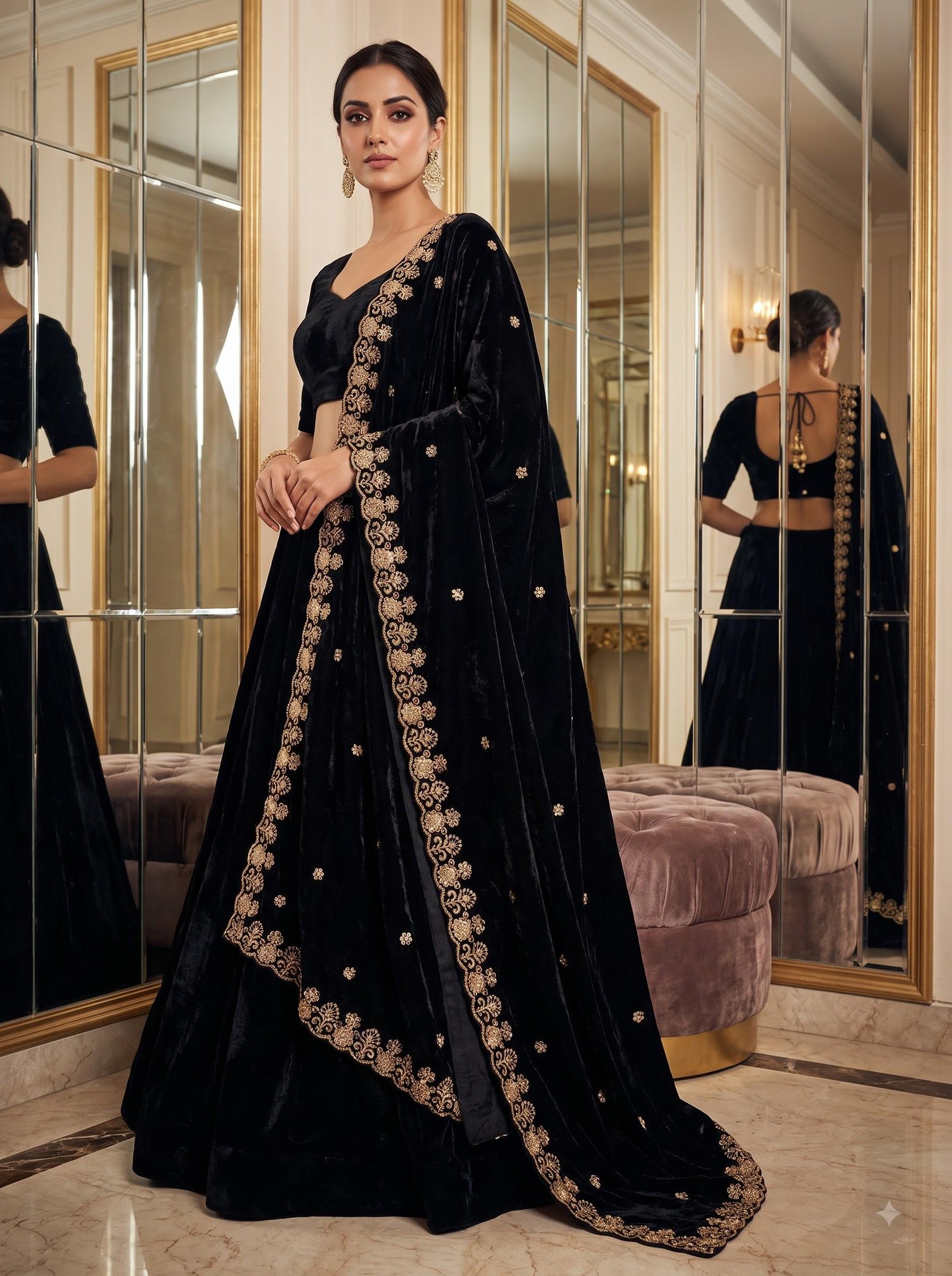 Black Organza Embroidered Lehenga Choli – Custom Made to Measure - Image 3