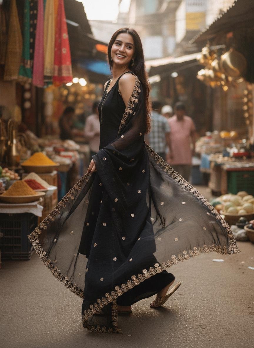 Black Organza Embroidered Lehenga Choli – Custom Made to Measure - Image 4
