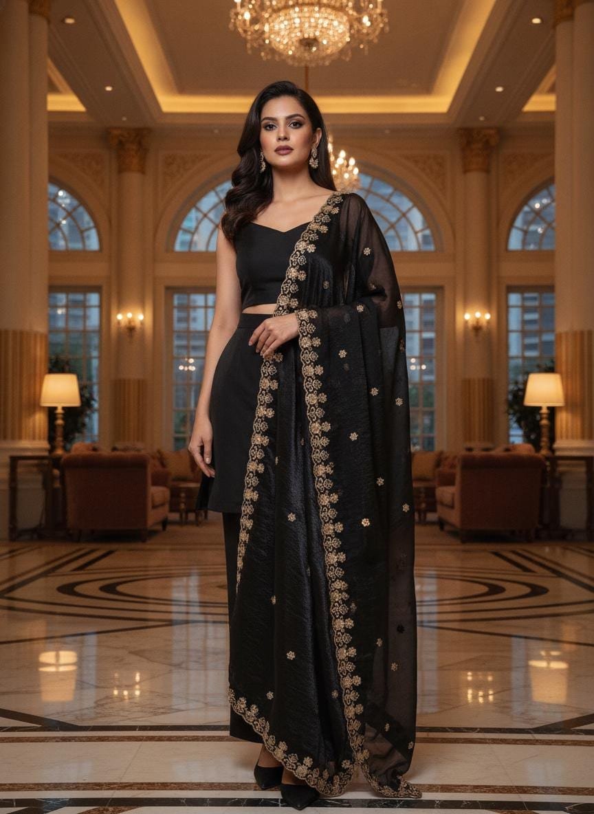 Black Organza Embroidered Lehenga Choli – Custom Made to Measure - Image 2