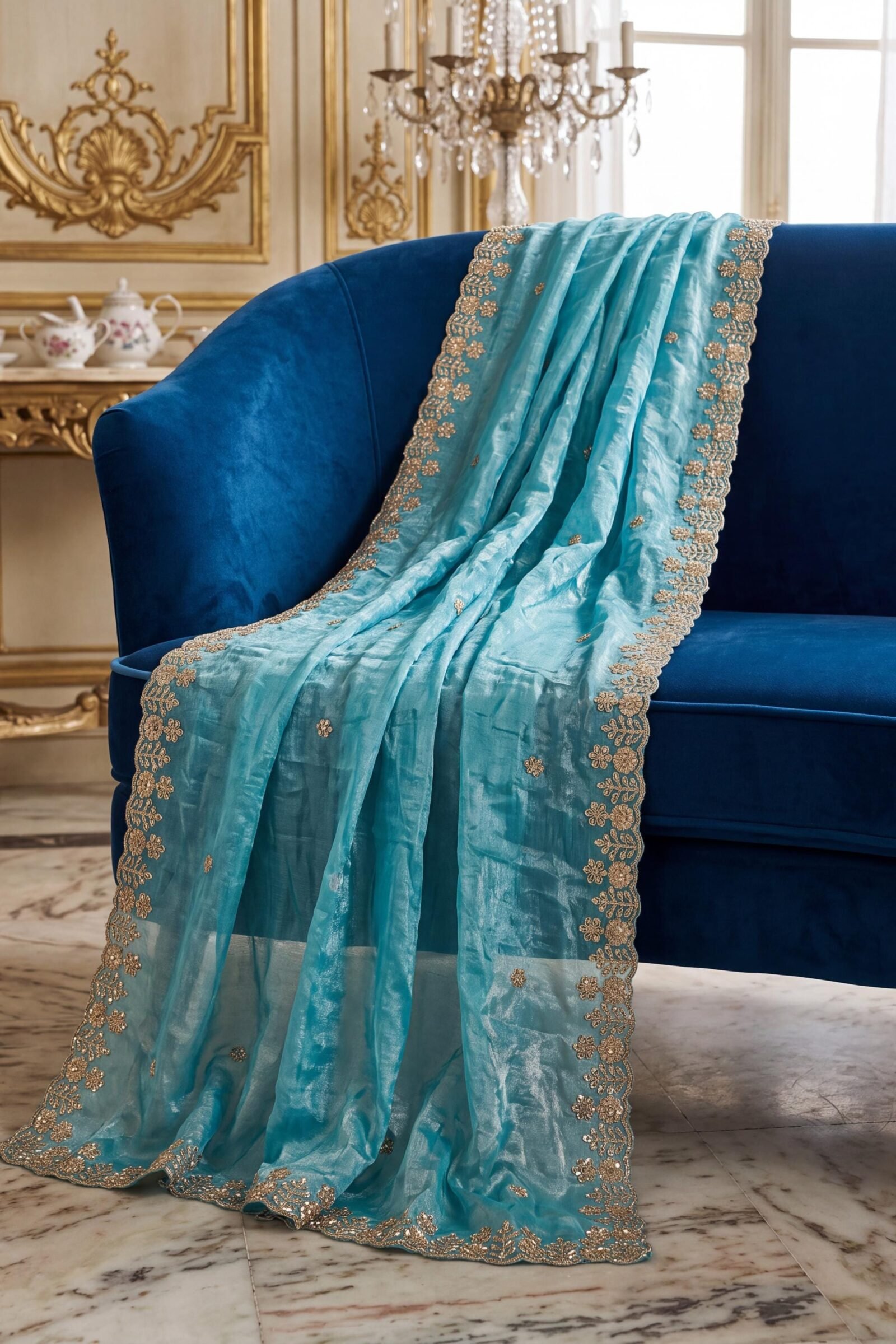 Blue Organza Embroidered Lehenga Choli – Custom Made to Measure - Image 9