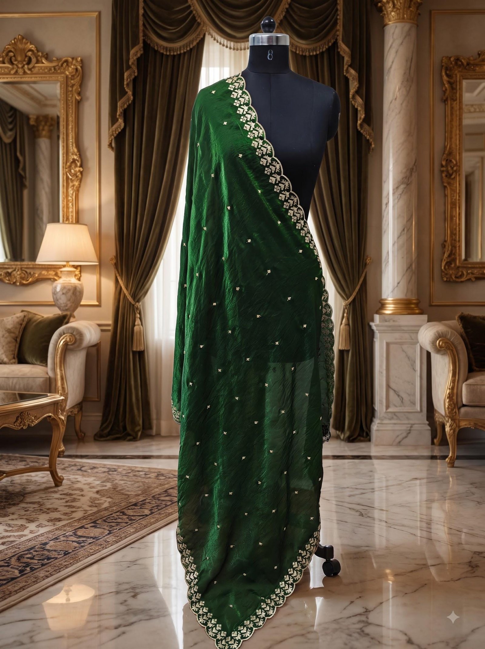 Emerald Organza Embroidered Lehenga Choli (Design 2) – Custom Made to Measure - Image 2