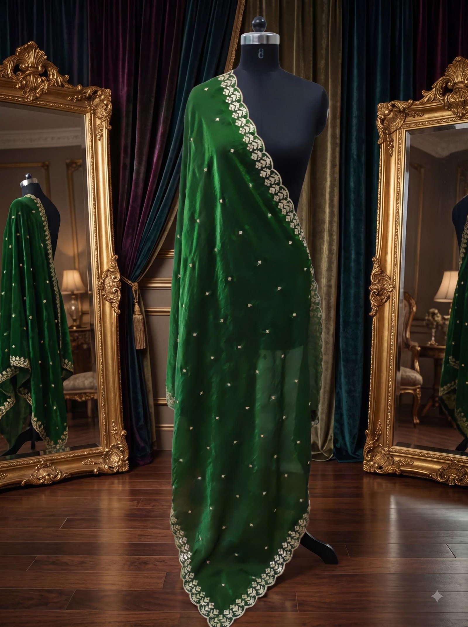 Emerald Organza Embroidered Lehenga Choli (Design 2) – Custom Made to Measure - Image 3