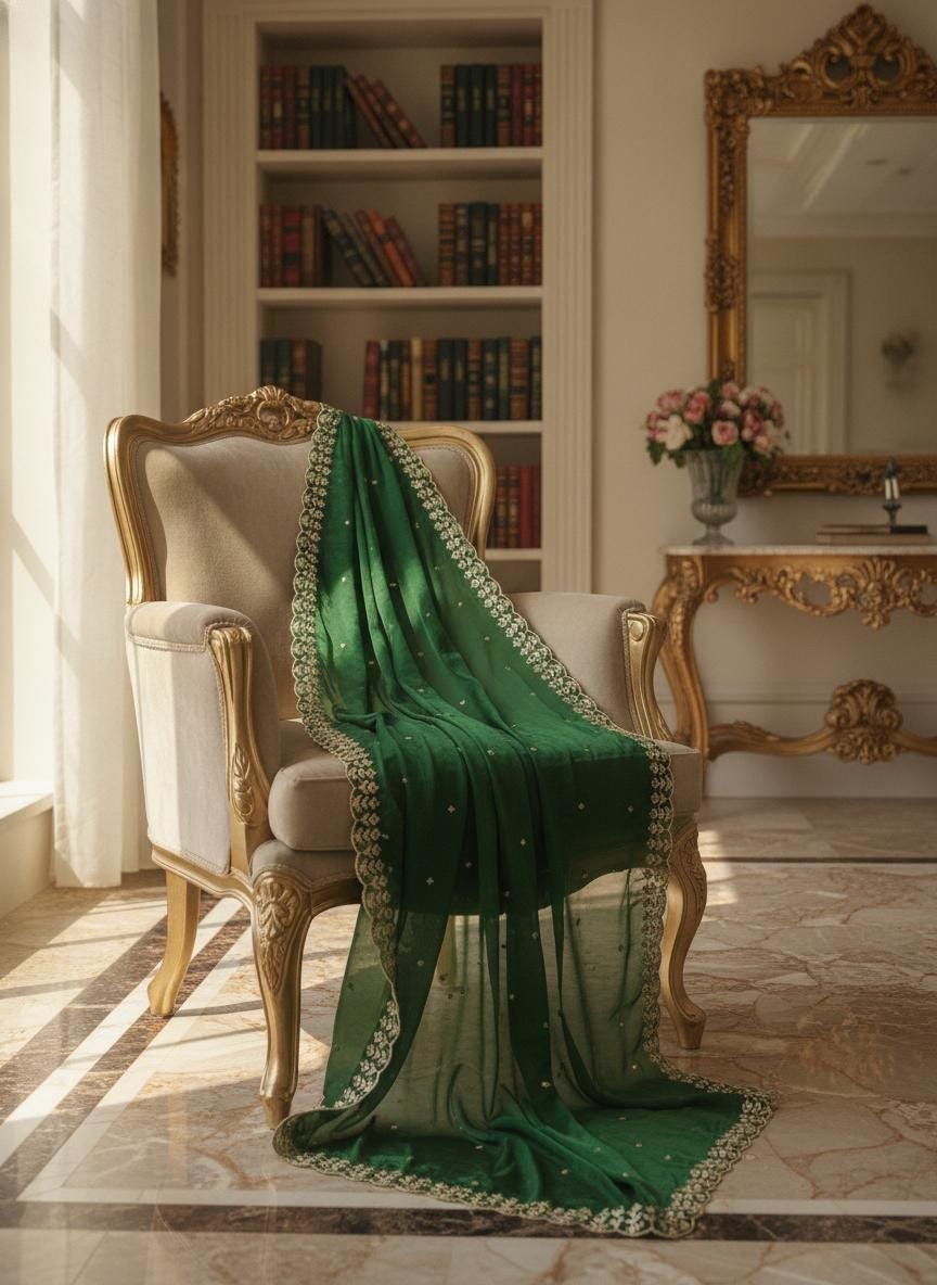 Emerald Organza Embroidered Lehenga Choli (Design 2) – Custom Made to Measure - Image 5