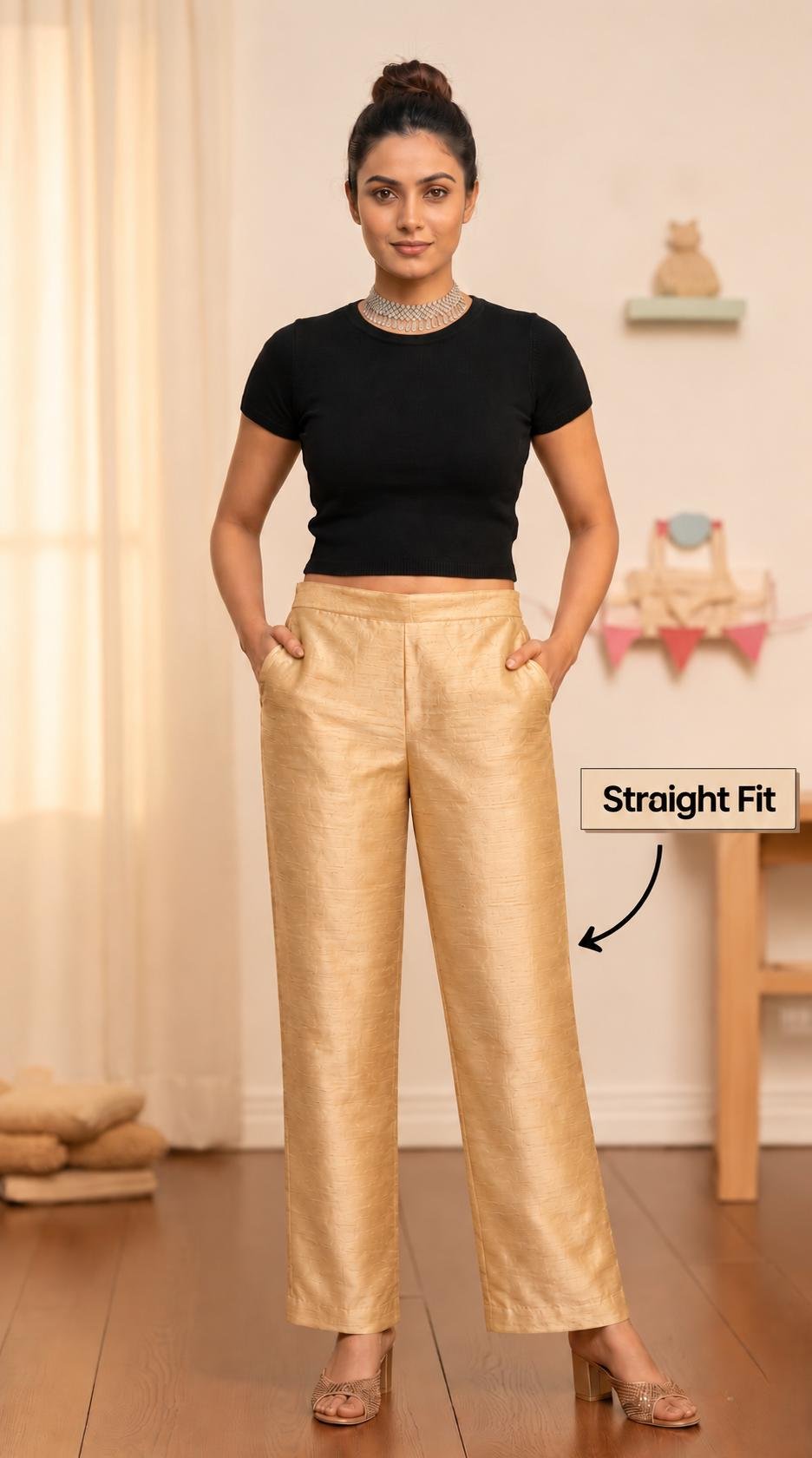 Golden Silk Blend Pants – Custom Made to Measure - Image 3