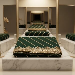 Emerald Georgette Embroidered Dupatta – Custom Made to Measure
