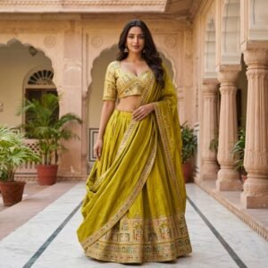 Green Cotton Embroidered Lehenga Choli – Custom Made to Measure