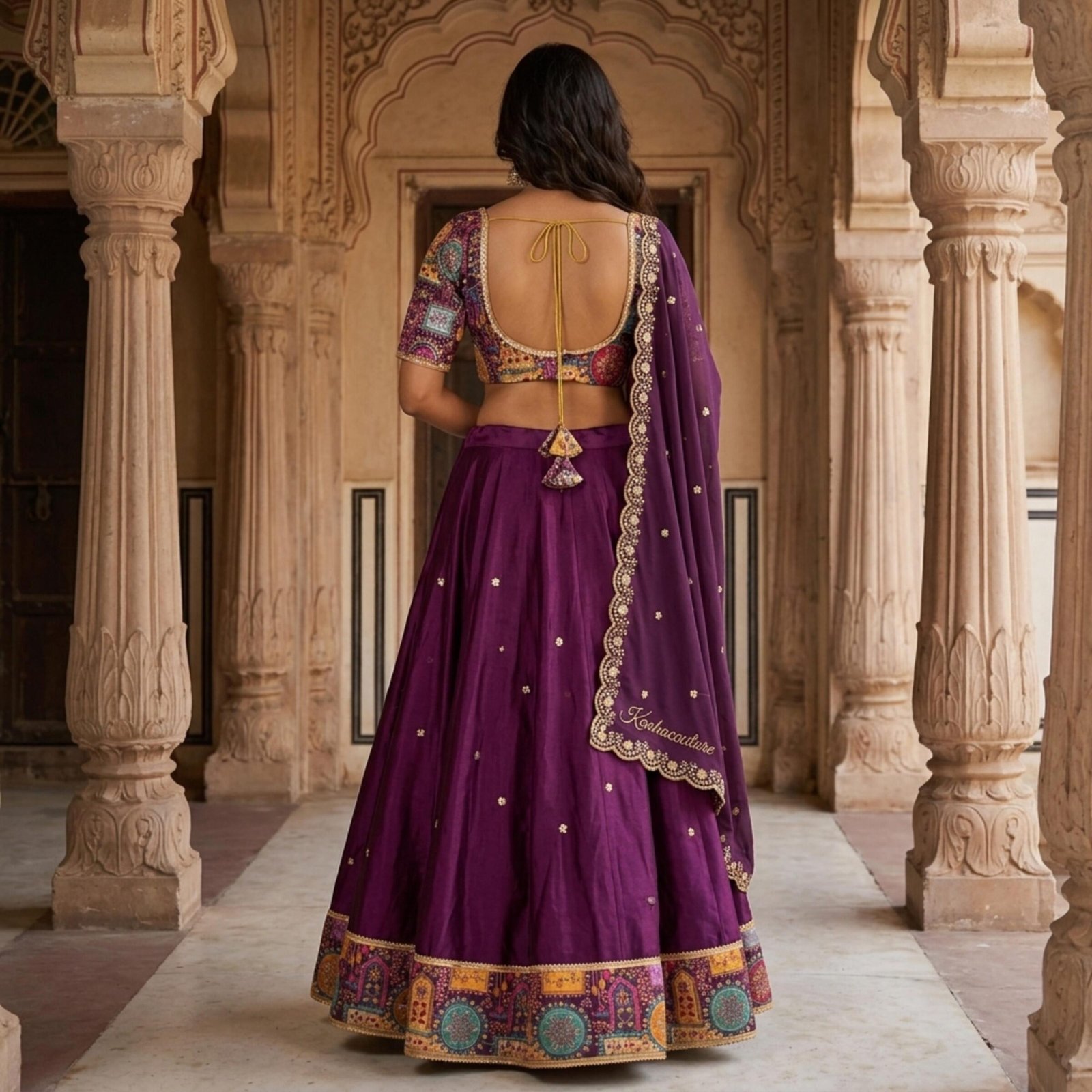 Purple Silk Printed Lehenga Choli – Custom Made to Measure - Image 4