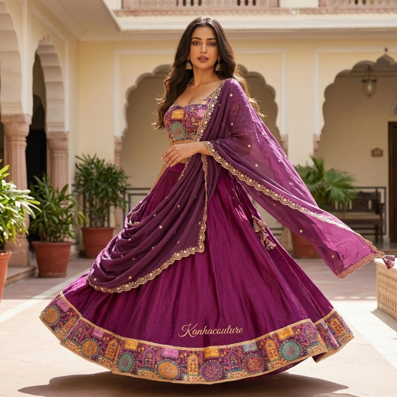 Purple Silk Printed Lehenga Choli – Custom Made to Measure - Image 6