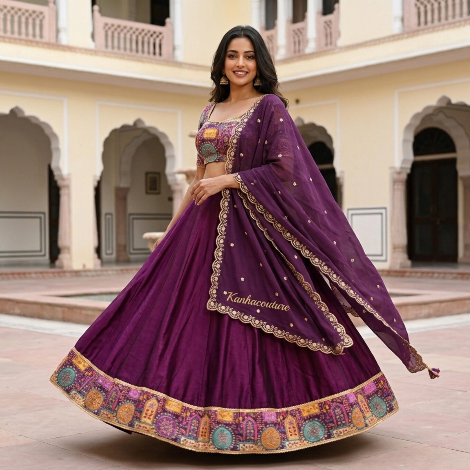 Purple Silk Printed Lehenga Choli – Custom Made to Measure - Image 3
