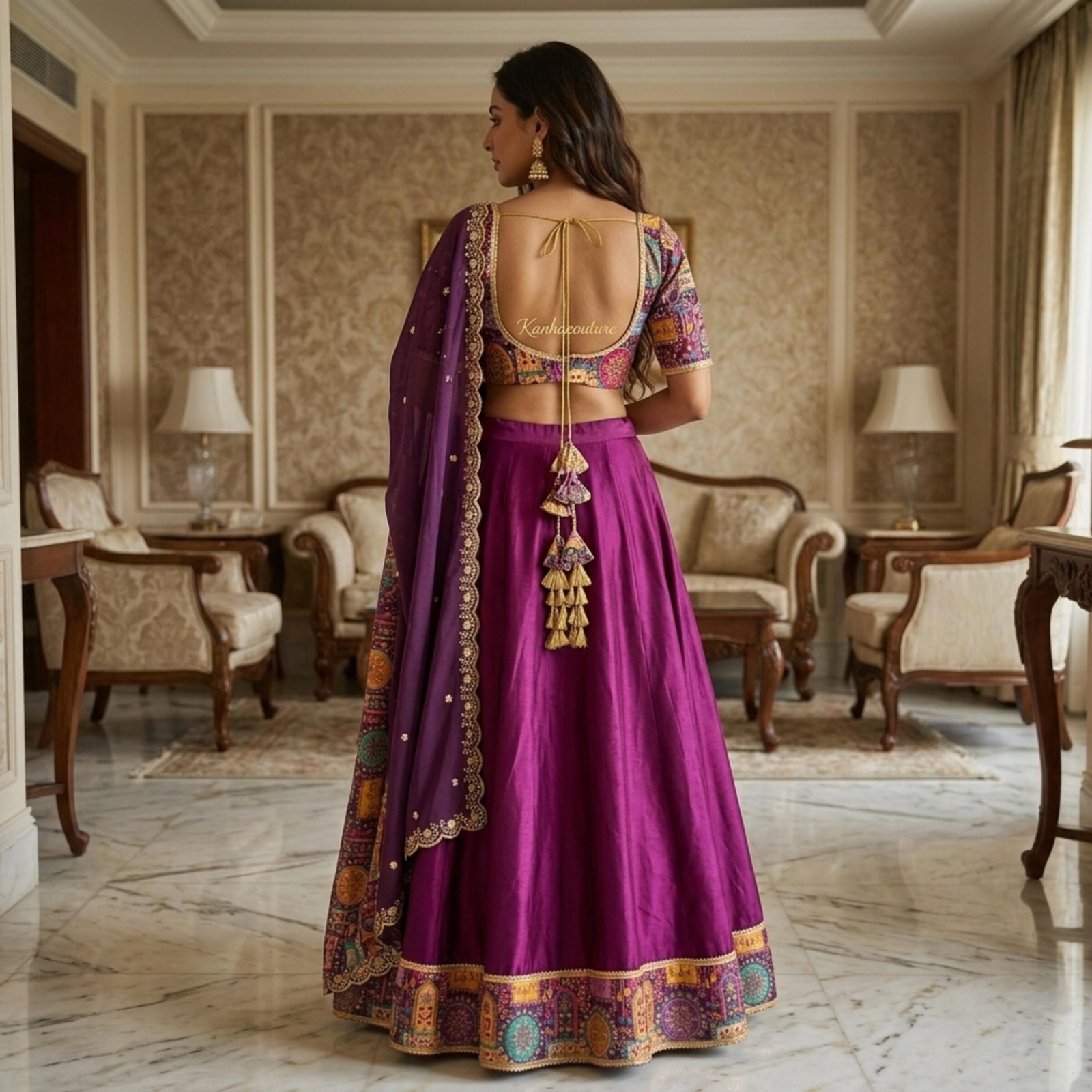Purple Silk Printed Lehenga Choli – Custom Made to Measure - Image 5