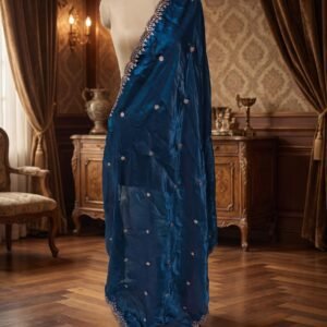 Blue Organza Embroidered Dupatta – Custom Made to Measure