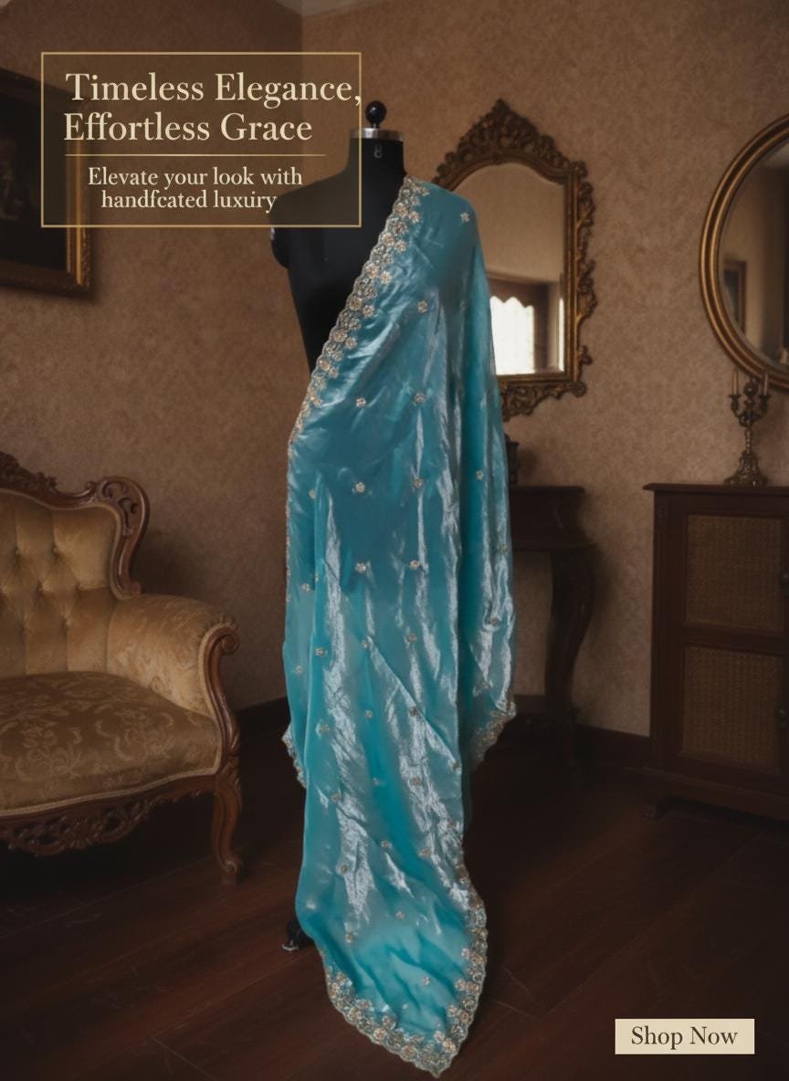 Blue Organza Embroidered Lehenga Choli – Custom Made to Measure - Image 4