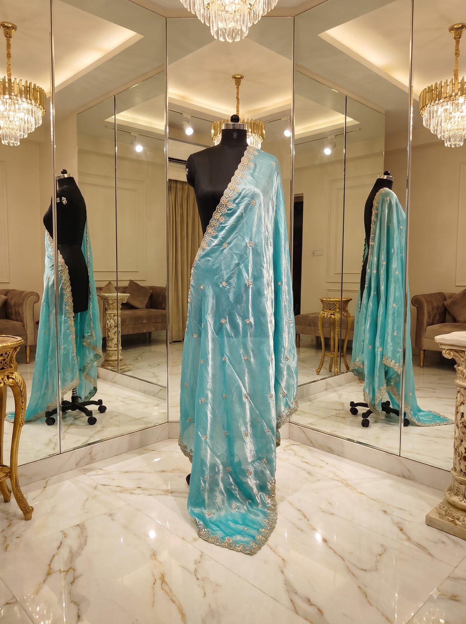 Blue Organza Embroidered Lehenga Choli – Custom Made to Measure - Image 2