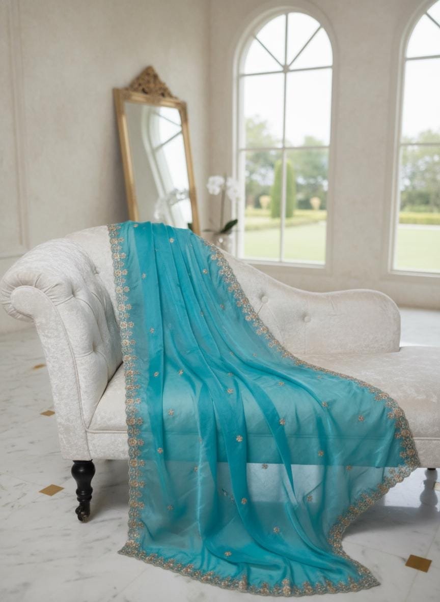Blue Organza Embroidered Lehenga Choli – Custom Made to Measure - Image 8