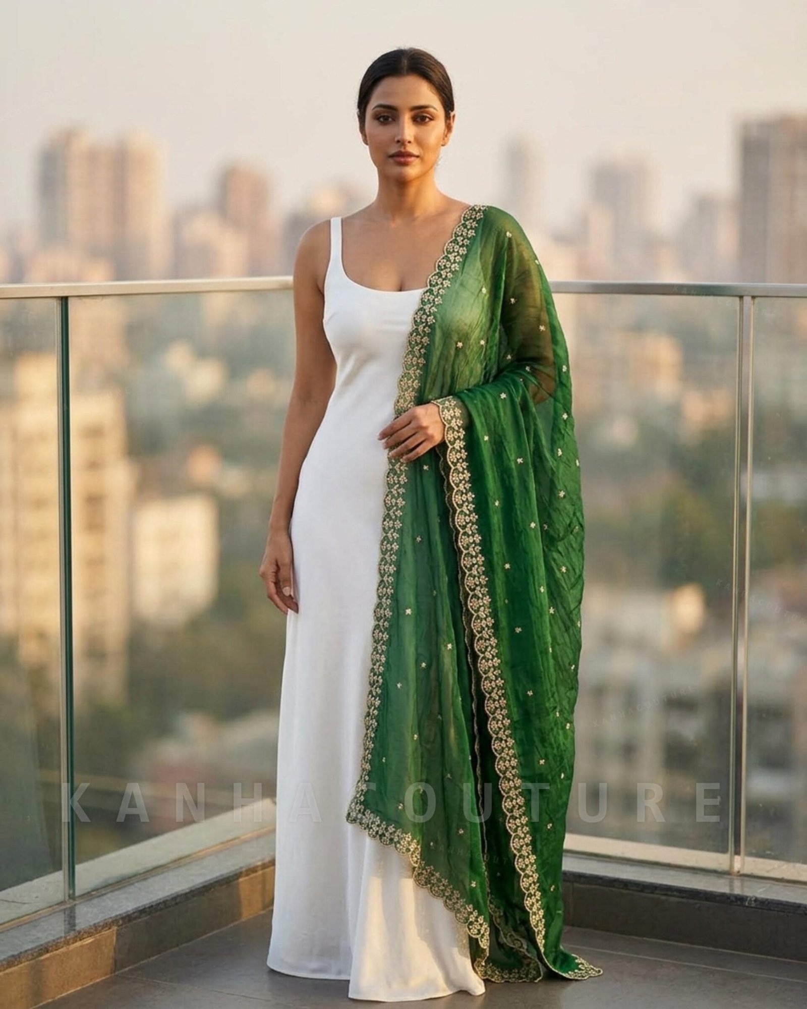 Green Organza Embroidered Lehenga Choli – Custom Made to Measure - Image 4