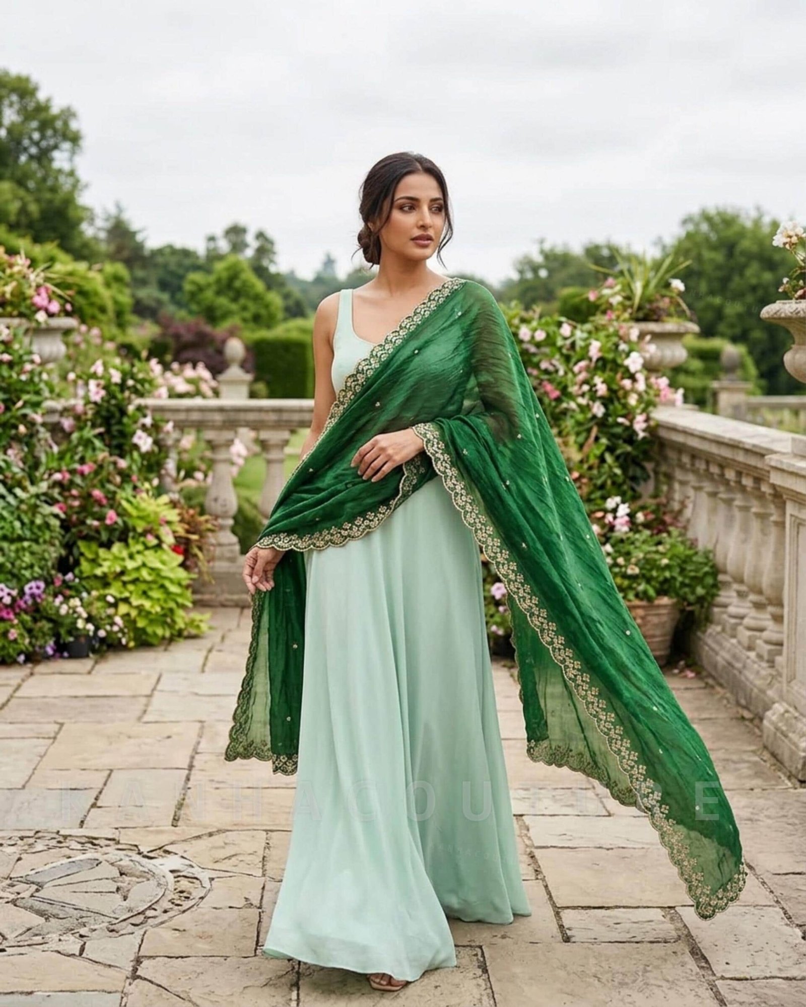 Green Organza Embroidered Lehenga Choli – Custom Made to Measure - Image 2