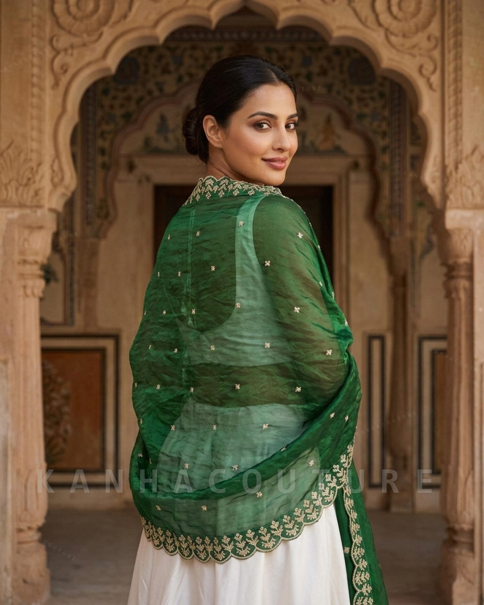 Green Organza Embroidered Lehenga Choli – Custom Made to Measure - Image 5