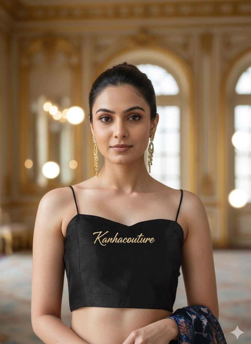 Black Blended Silk Saree Blouse – Custom Made to Measure